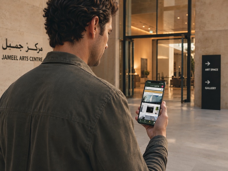 A visitor arriving at Jameel Arts Centre in Dubai