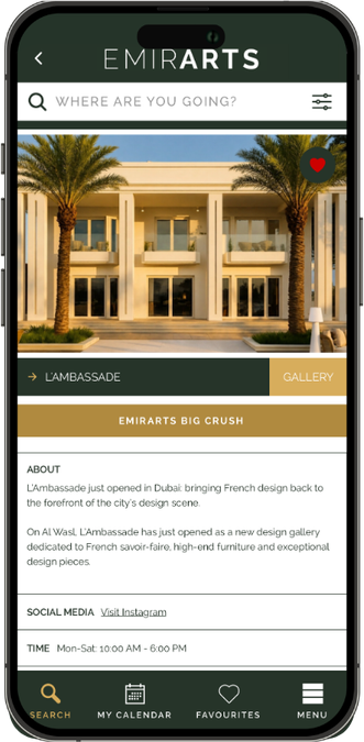 The EMIRARTS app showing a venue page